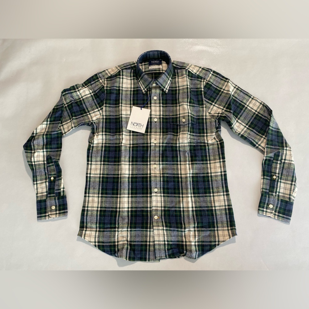 NEW-Size S Mens North Country Long Sleeve Button Down Shirt PortugeseFlannel Grn
